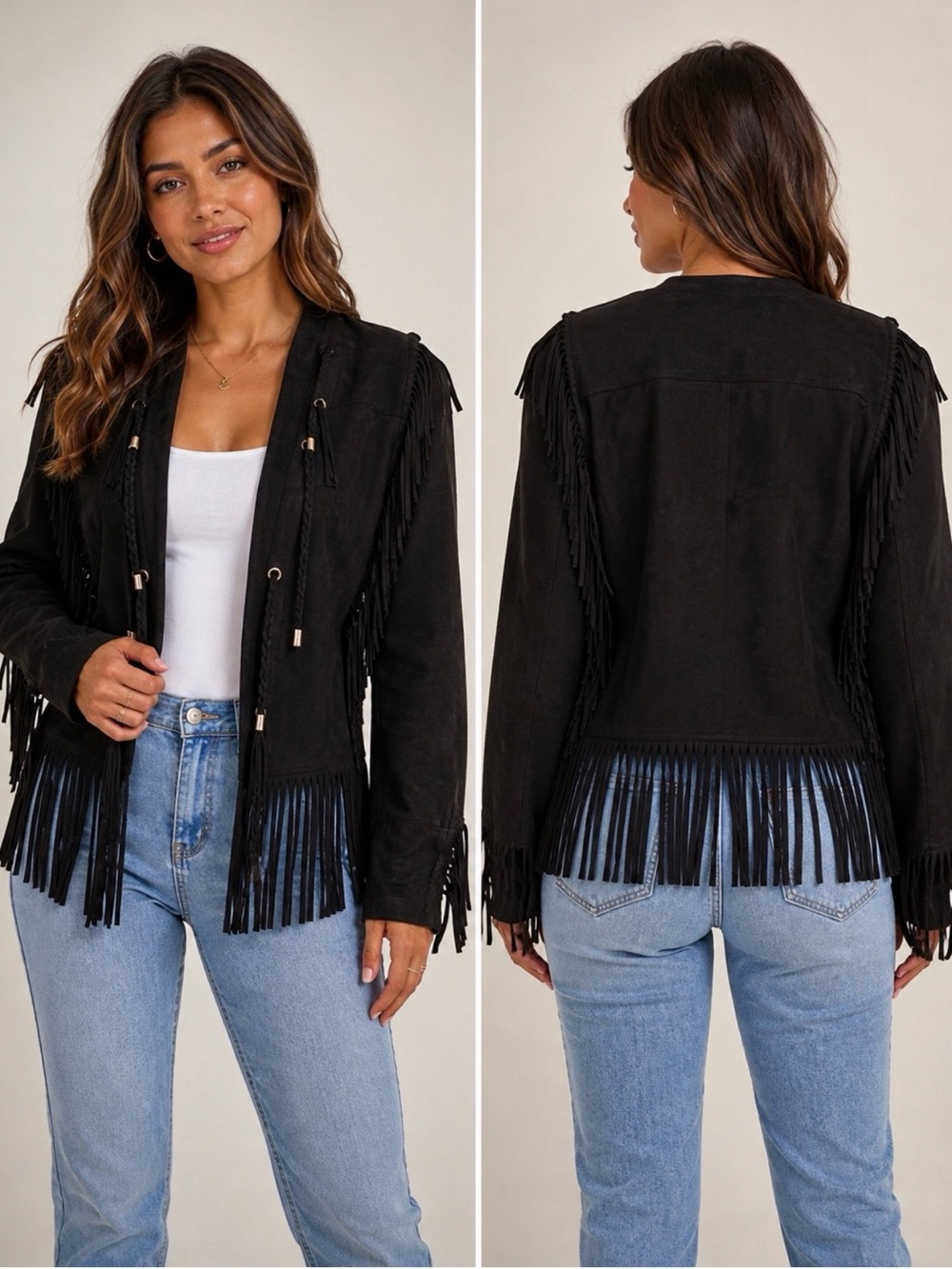 Adore Black Fringe Faux Suede-Style Jacket - Women's Western-Inspired Coat NWT